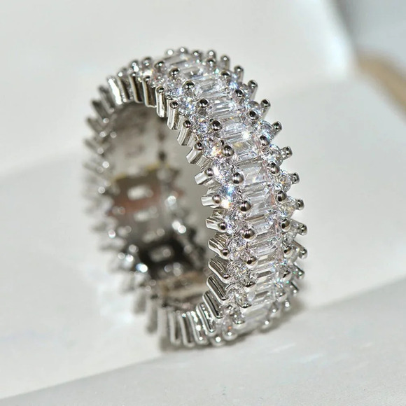 NEW Silver Baguette & Round Diamond Eternity Ring - Picture 4 of 7